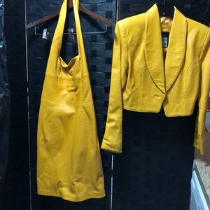 Leather halter dress and bolero jacket